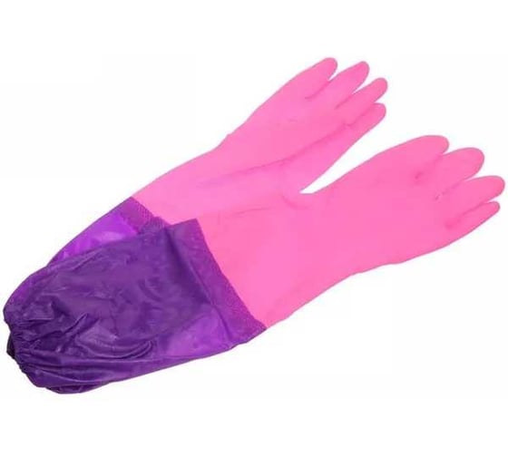 Изображение товара Перчатки Добросад "Флора" ПВХ, розовые, 50см, с флисовой подкладкой и удлиненными рукавами 788-431
