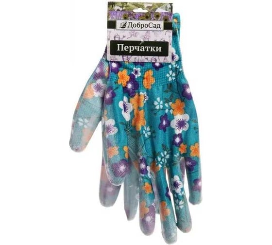Изображение товара Перчатки нейлоновые Добросад "Фантазия-Флора" с ПВХ покрытием полуоблитые, р.8 788-411
