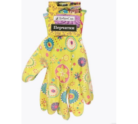 Изображение товара Перчатки нейлоновые Добросад "Фантазия-Цветочная поляна" с резиновым покрытием полуоблитые, р.8 788-549