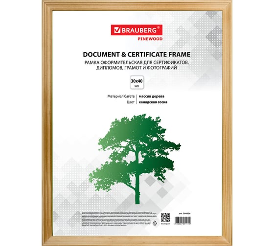 Изображение товара Рамка BRAUBERG HIT, 30х40 см, дерево, багет 18 мм, канадская сосна, стекло, 390026