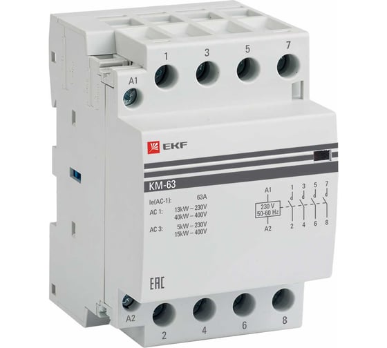 Изображение товара Модульный контактор EKF КМ, 63А 4NО (3 мод.) PROxima km-3-63-40