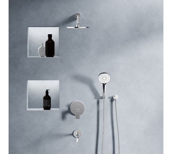 Изображение товара Встраиваемая душевая система с ванно-душевым смесителем и изливом Damixa Apollo хром 947510000