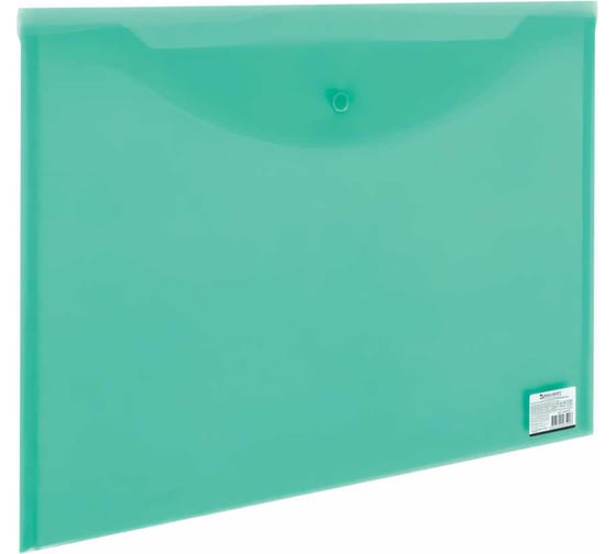 Изображение товара Прозрачная папка-конверт BRAUBERG с кнопкой, большого формата, 310х430 мм, А3, зеленая, 0.18 мм 224033