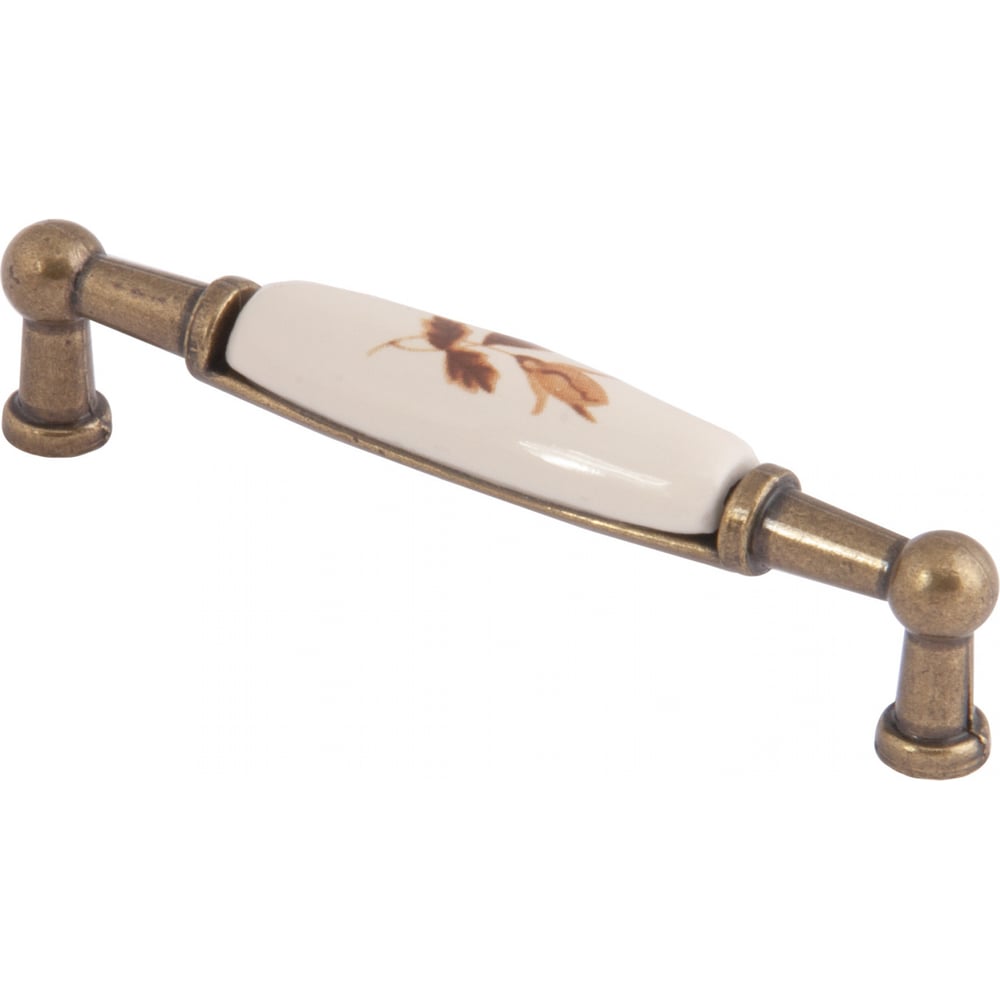Изображение товара Мебельная металлическая ручка скоба AKS UP21 с керамической вставкой 96 мм кремовый золото