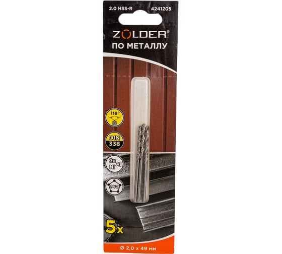 Изображение товара Сверло по металлу HSS-R (5 шт; 2х49 мм; цилиндрический хвостовик) ZOLDER 4241205