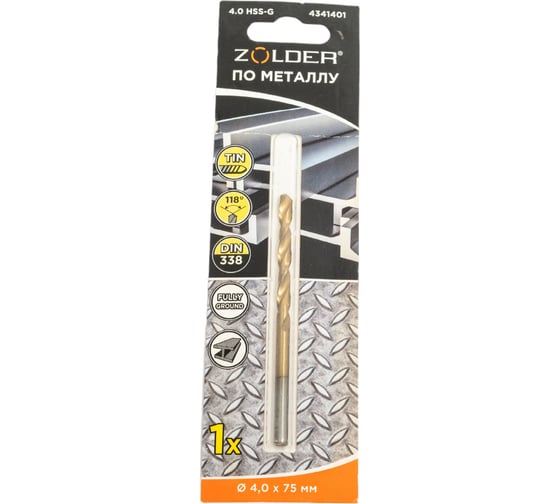 Изображение товара Сверло по металлу HSS-G (4х75 мм; цилиндрический хвостовик) ZOLDER 4341401