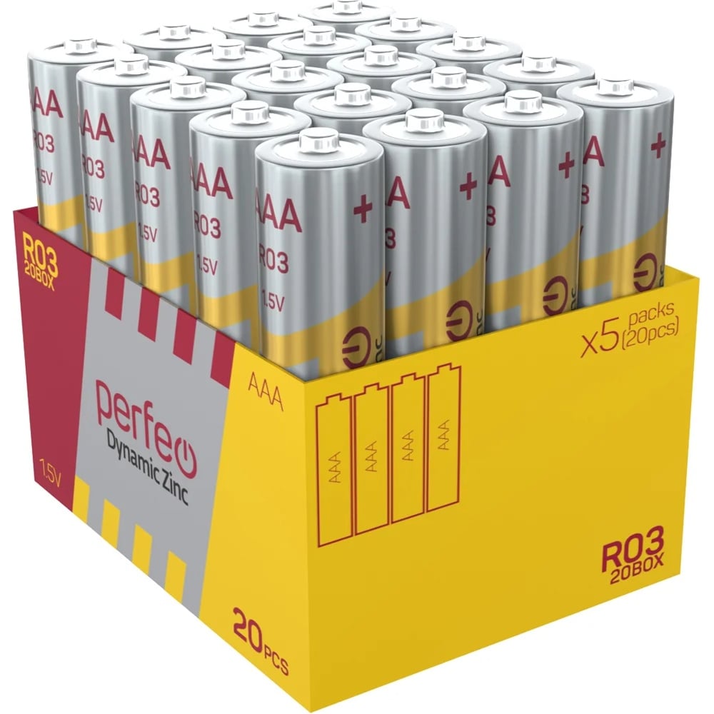 Изображение товара Батарейки PERFEO R03/20BOX Dynamic Zinc AAA 20 шт цинк-уголь