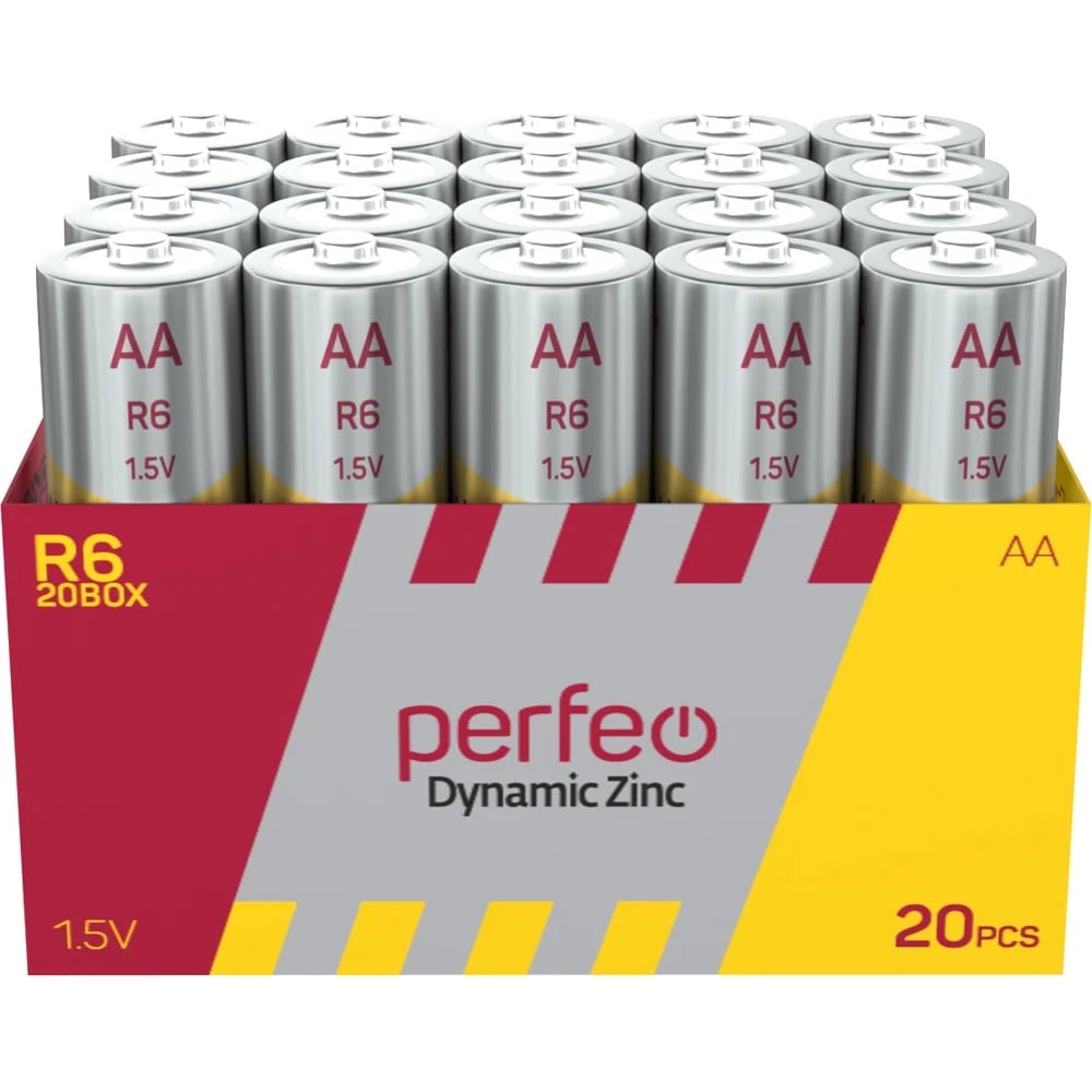 Изображение товара Батарейки PERFEO R6/20BOX Dynamic Zinc 20 шт пальчиковые AA солевые