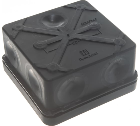 Изображение товара Распределительная коробка Промрукав для прямого монтажа двухкомпонентная безгалогенная HF черная 80х80х40 60-0210-9005