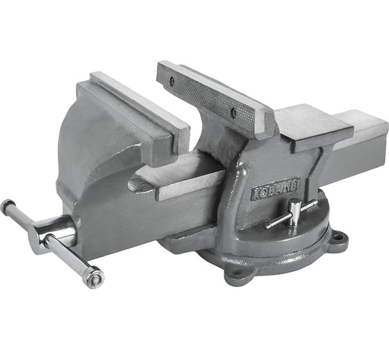 Изображение товара Тиски слесарные КОБАЛЬТ поворотные, стальные, ширина губок 300 мм, захват 300 мм, 41 кг, наковальня, коробка + дер. ящик 919-074