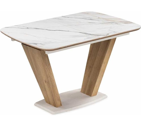 Изображение товара Керамический стол Woodville Петир 120(160)х80x75 см, gilt white/дуб монтана 588013