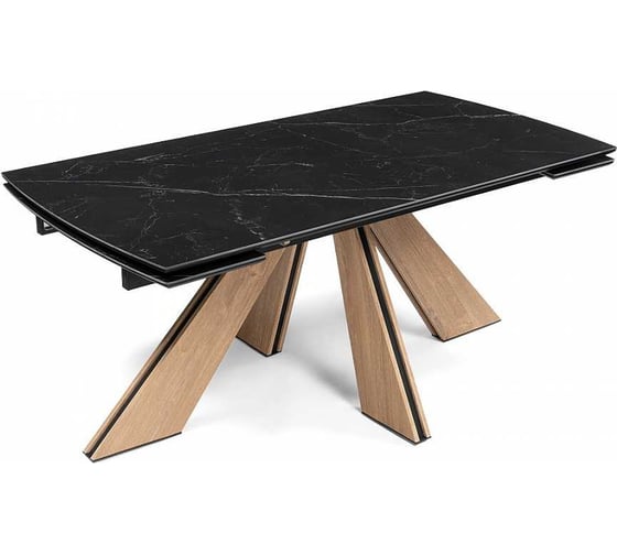 Изображение товара Керамический стол Woodville Шаннон 180(240)х90x79 см, черный мрамор/дуб монтана 588054