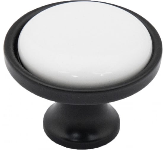 Изображение товара Ручка мебельная AKS OREO кнопка металлическая, черный матовый+белый 56776