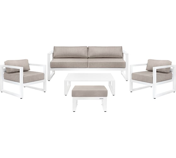 Изображение товара Набор садовой мебели GreenWeen CAPRI белый/серо-коричневый, 4 предмета: диван, 2 кресла, столик, пуф GW-AL-CAPRI-W-S5A