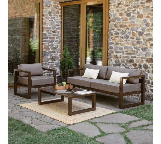 Изображение товара Набор садовой мебели GreenWeen CAPRI коричневый, 3 предмета: диван, кресло, столик GW-AL-CAPRI-BROWN-S3