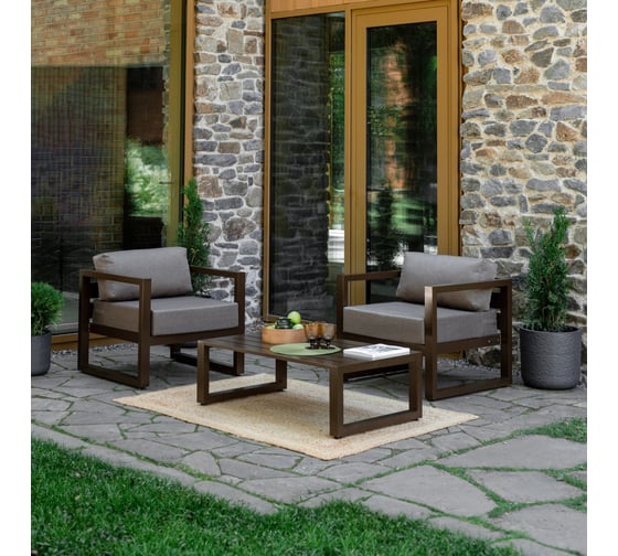 Изображение товара Набор садовой мебели GreenWeen CAPRI коричневый, 3 предмета: 2 кресла, столик GW-AL-CAPRI-BROWN-S2B