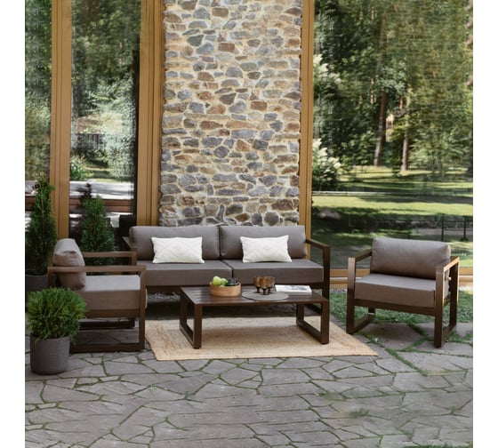 Изображение товара Набор садовой мебели GreenWeen CAPRI коричневый, 4 предмета: диван, 2 кресла, столик GW-AL-CAPRI-BROWN-S4A