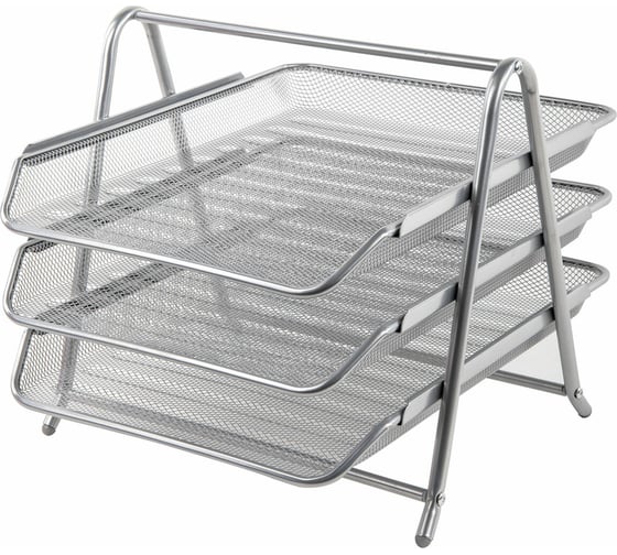 Изображение товара Горизонтальный металлический лоток для бумаг BRAUBERG Germanium 3 секции, А4 267x355x295 мм, серебристый 231953