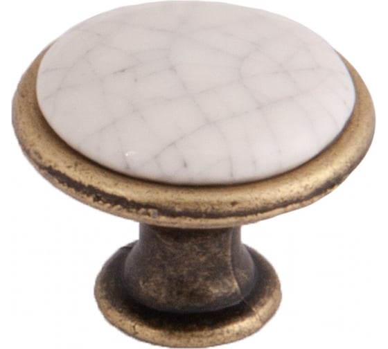 Изображение товара Ручка мебельная AKS GP19 с керамической вставкой (крем) кнопка металлическая, старое золото/битый кафель тип 2 75714