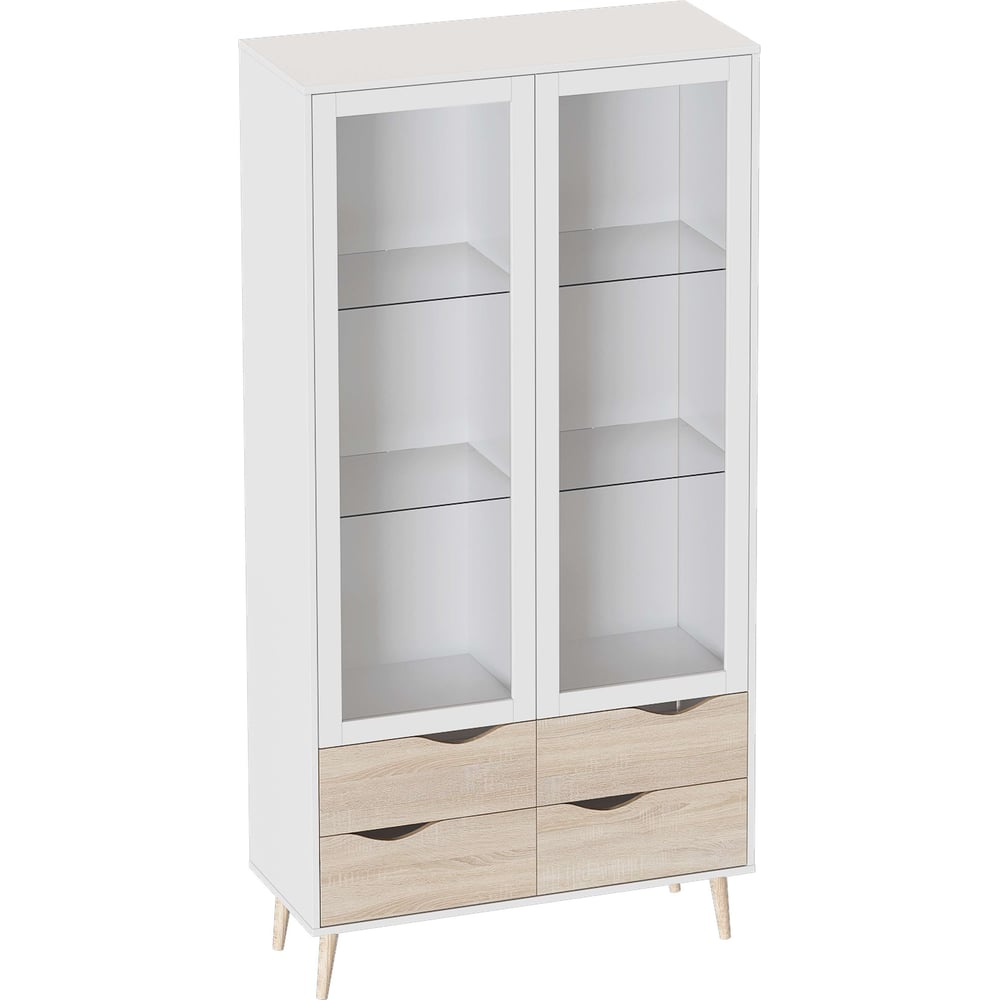 Изображение товара Двустворчатый шкаф-витрина Мебельград Соната для гостиной, стиль скандинавский, размеры 987x1951 мм