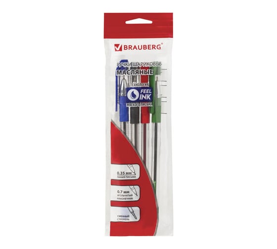 Изображение товара Шариковые масляные ручки BRAUBERG Max-Oil НАБОР 4 шт., АССОРТИ, узел 0,7 мм, линия письма 0,35 мм, 142146