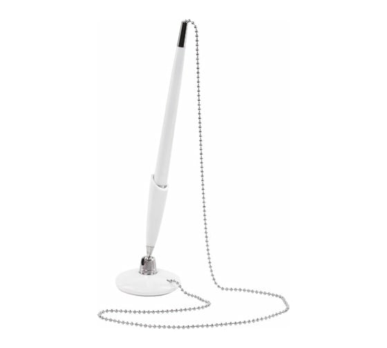 Изображение товара Настольная шариковая ручка BRAUBERG Стенд-Пен Уайт1, синяя, цепочка, белый корпус, линия письма 0,5 мм, 141044