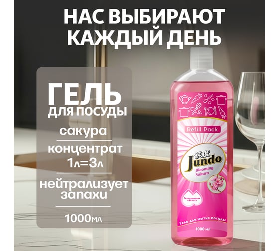 Изображение товара Гель для мытья посуды Jundo Премиум с ароматом сакуры, запасной блок, 1 л 4903720041109