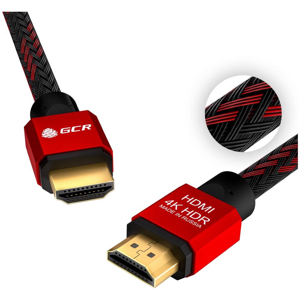 фото Кабель hdmi 2.0 gcr 3.0m bicolor нейлон al корпус красный 28awg viv51i491