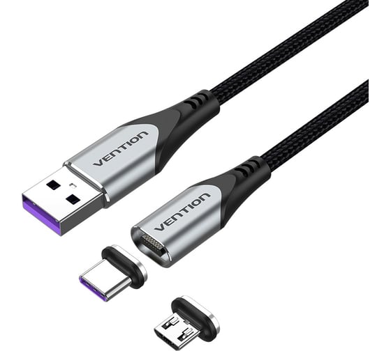Изображение товара Магнитный кабель VENTION 2 в 1 USB 2.0 AM/Micro-B/CM 5А - 0.5м CQNHD