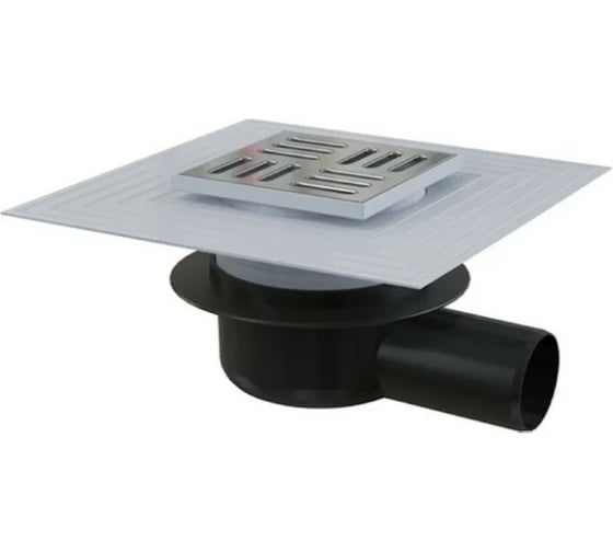 Изображение товара Сливной трап Alcadrain APV26C 105х105, 50 подводка – боковая, решетка – нержавеющая сталь 00022292