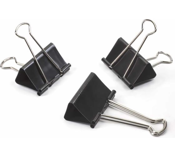 Изображение товара Большие зажимы для бумаг BRAUBERG КОМПЛЕКТ 12 шт., 51 мм, на 230 листов, черные, картонная коробка 220561