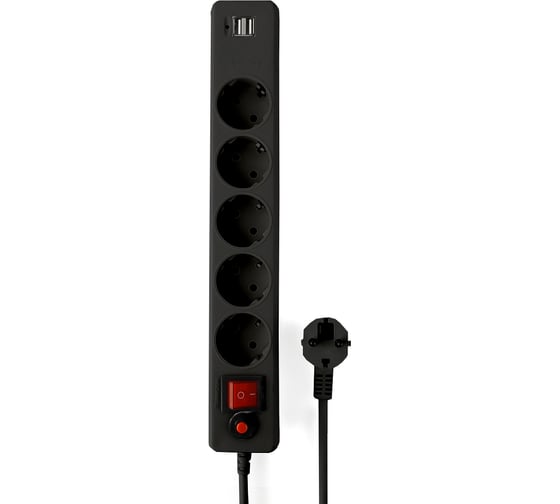 Изображение товара Сетевой фильтр Гарнизон 5р, 10А, 2xUSB, 1.8м, ур.защиты 4, черный, пакет, ECL-5-U2-B-1.8