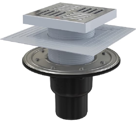 Изображение товара Сливной трап Alcadrain APV4444 150х150, 50 75, подводка – прямая, решетка – нержавеющая сталь 00031546