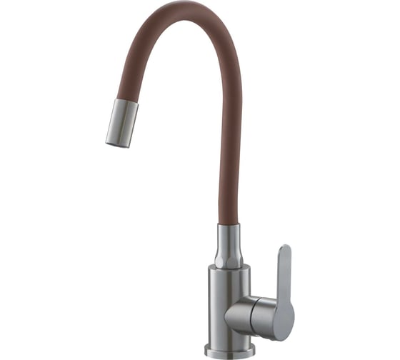 Изображение товара Смеситель для кухни FASHUN H=334 мм сатин/коричневый, сталь SUS304 картридж D=35 мм, силиконовый гибкий излив H=179 мм, гибкая подводка: 450 мм в комплекте крепёж: гайка A54101-16