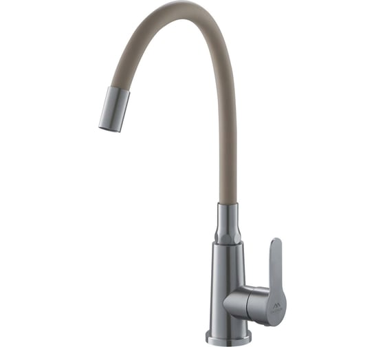 Изображение товара Смеситель для кухни FASHUN H=345 мм сатин/бежевый, сталь SUS304 картридж D=35 мм силиконовый гибкий излив H=190 мм, гибкая подводка: 450 мм в комплекте крепёж: гайка A54301-15