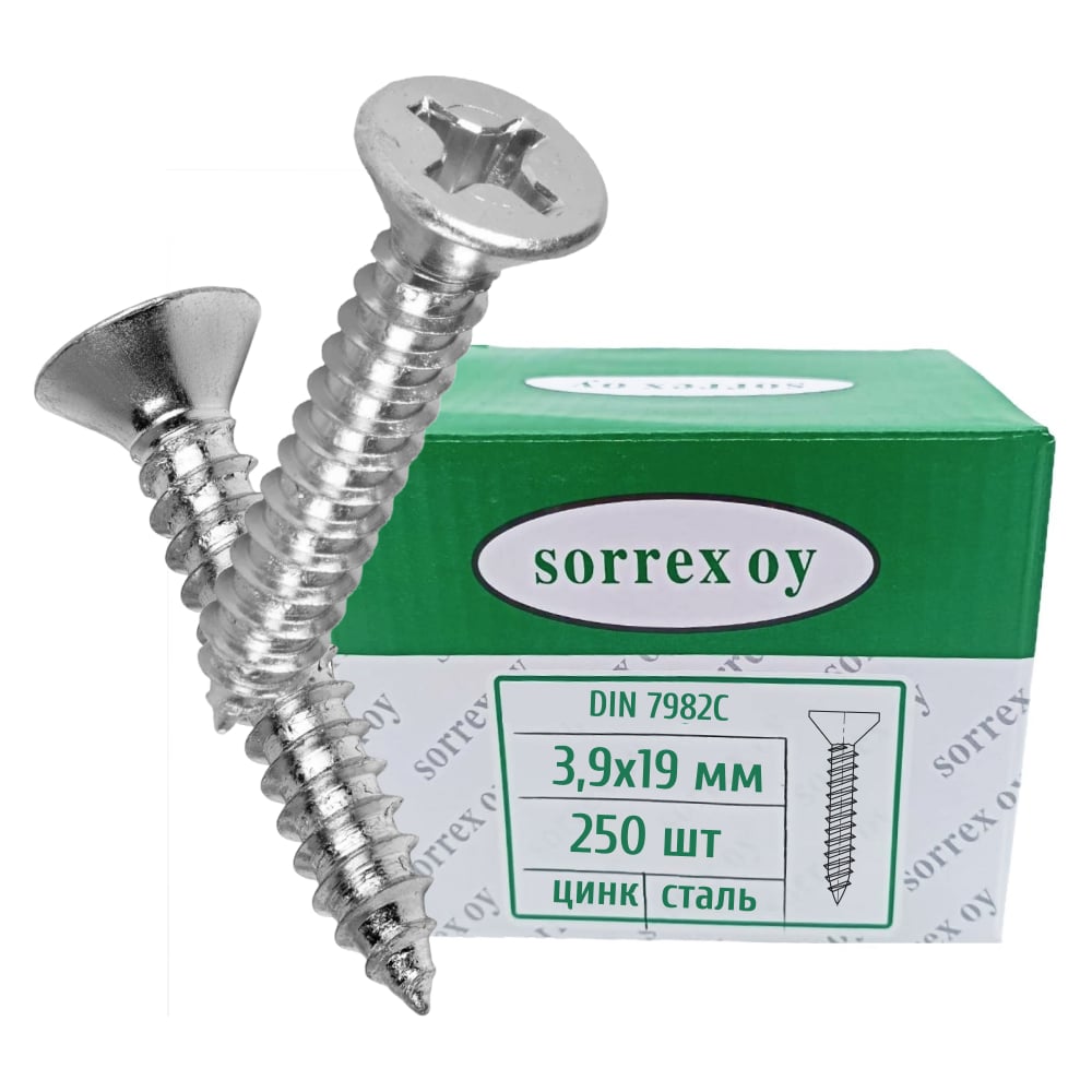 Изображение товара Оцинкованный саморез по металлу SORREX DIN 7982С 3,9х19, 250 шт.