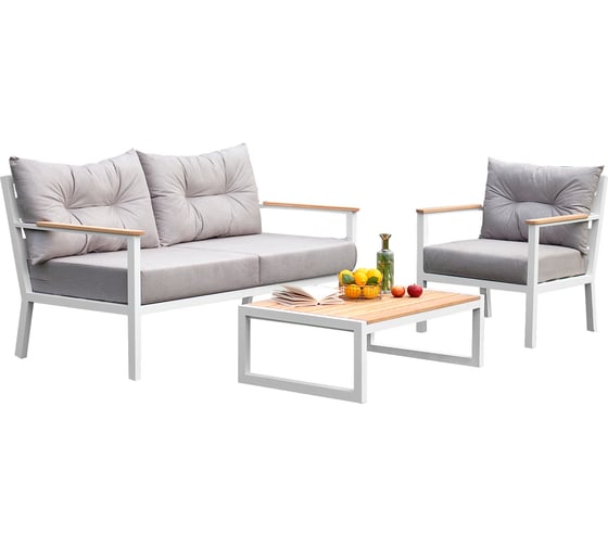 Изображение товара Набор садовой мебели GreenWeen SANTORINI S3, цвет белый, 3 предмета: диван, кресло, столик GW-AL-SANT-W-S3