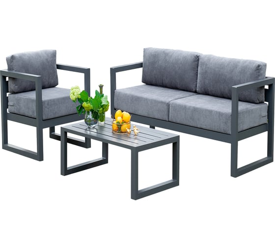 Изображение товара Набор садовой мебели GreenWeen CAPRI S3, цвет серый, 3 предмета: диван, кресло, столик GW-AL-CAPRI-G-S3