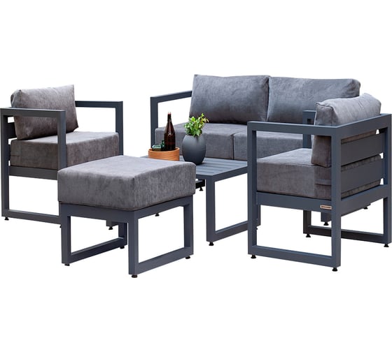 Изображение товара Набор садовой мебели GreenWeen CAPRI S5A, цвет серый, 5 предметов: диван, 2 кресла, столик, пуф GW-AL-CAPRI-G-S5A