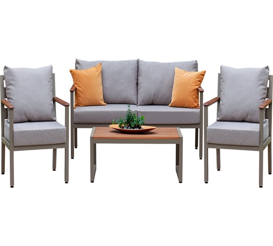 Изображение товара Набор садовой мебели GreenWeen SANTORINI S4, цвет PECAN, 4 предмета: диван, 2 кресла, столик GW-AL-SANT-P-S4