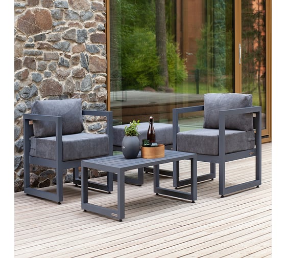 Изображение товара Набор садовой мебели GreenWeen CAPRI S3B, цвет серый, 4 предмета: 2 кресла, столик, пуф GW-AL-CAPRI-G-S3B