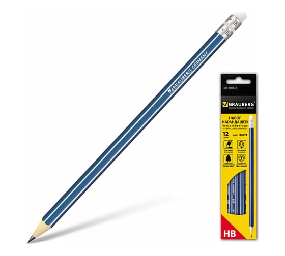 Изображение товара Чернографитные карандаши BRAUBERG ZTX НАБОР 12 шт., HB, с резинкой, синий корпус 180672