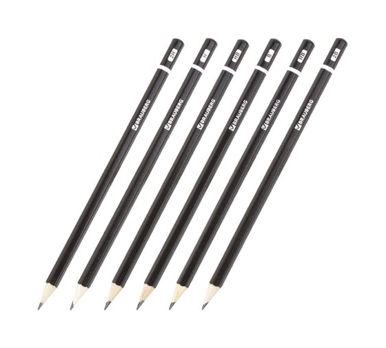 Изображение товара Чернографитные карандаши BRAUBERG НАБОР 6 шт, 2H-2B, без резинки, черный 180650