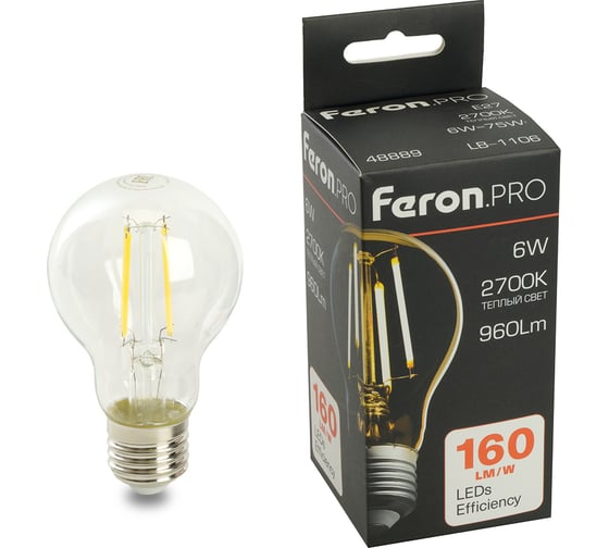 Изображение товара Лампа светодиодная FERON .PRO LB-1106 Шар E27 6W 175-265V 2700K, 48889