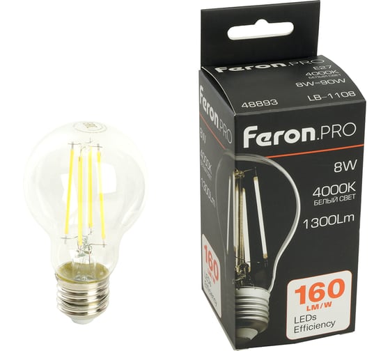 Изображение товара Лампа светодиодная FERON .PRO LB-1108 Шар E27 8W 175-265V 4000K, 48893
