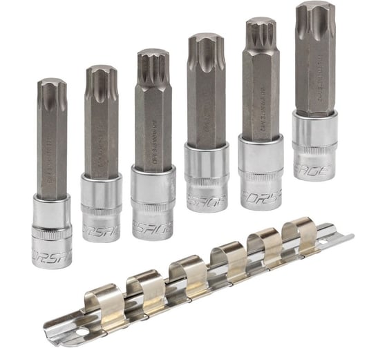 Изображение товара Набор головок-бит разнопрофильных Spline-Torx на планке (6 шт; 1/2") Forsage F-40918L(46632)