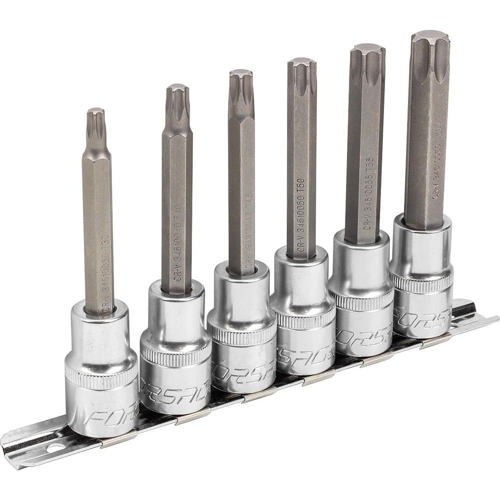 Изображение товара Набор 6 шт головок-бит Torx 1/2 дюйма Forsage F-40913L T30-T60 Изображение товара Набор 6 шт головок-бит Torx 1/2 дюйма Forsage F-40913L T30-T60