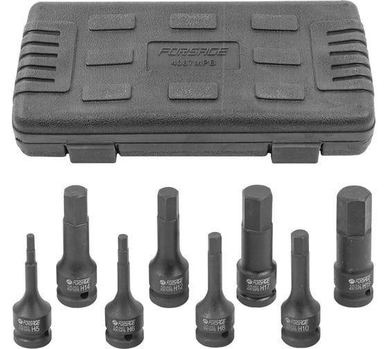 Изображение товара Набор головок-бит HEX ударных в кейсе (8 шт; 1/2") Forsage F-4087MPB(4004)