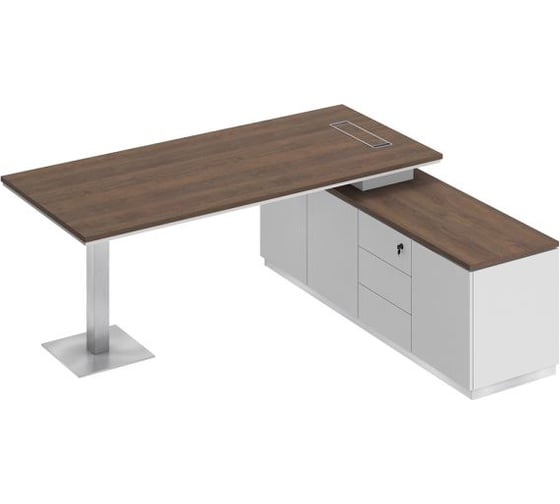 Изображение товара Стол руководителя Юнитекс CITY на опорной тумбе (левый/правый) 200х180х75, дуб гладстоун/белый премиум СИх102хДГхБПхБП