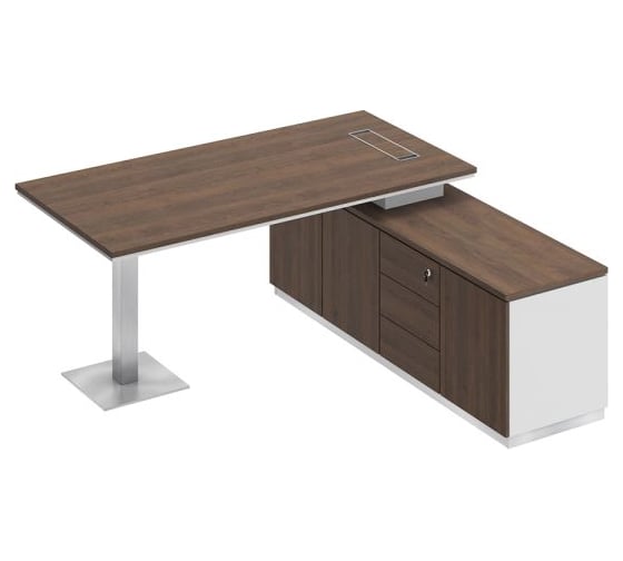 Изображение товара Стол руководителя Юнитекс CITY на опорной тумбе (левый/правый) 180х180х75, дуб гладстоун/белый премиум СИх101хДГхБПхБП